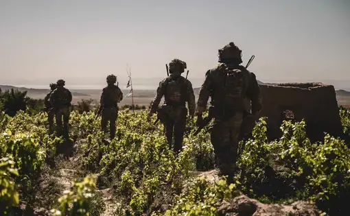 U.S. special operations service members conduct combat operations in support of Operation Resolute Support in Southeast Afghanistan, May 2019. Image by U.S. Army/Sgt. Jaerett Engeseth. Afghanistan, 2019.