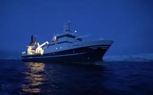 The Helmer Hanssen explored the Polar Night in January 2018. Screenshot from Vox.