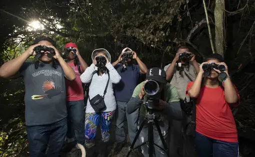 A group of seven Wounaan men and two women in Puerto Lara decided to start monitoring and recording birds in their Darién forests. Image by Alexander Arosemena. Panama, 2019.
