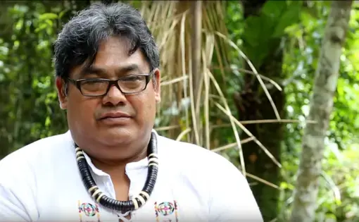 Toya Manchineri is interviewed in the series "Voices of the Forest: Forest Peoples Alliance." Image by Le Monde Diplomatique Brasil. Brazil, 2020.