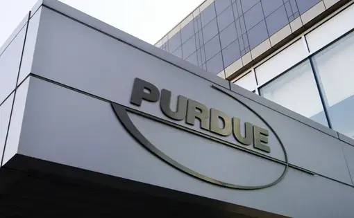 The Purdue Pharma logo at its offices in Stamford, Conn., in 2007. Image by AP Photo/Douglas Healey. United States.