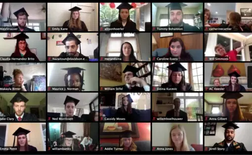 Seniors tune in to Davidson College's remote graduation celebration via Zoom. Image courtesy of Jessica Olson. United States, 2020.
