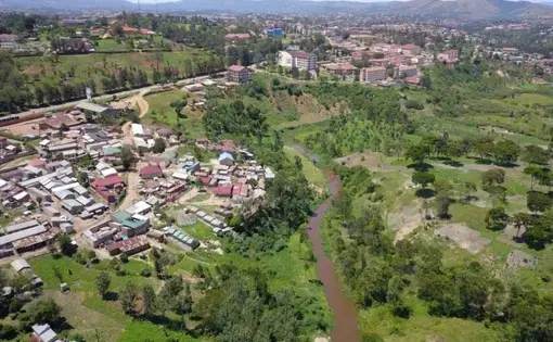 Land acquisitions along River Rwizi have reduced its width and length. Image by Fredrick Mugira. Uganda, 2019.