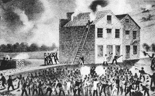 Riots in 1837 in Alton, Illinois. Image courtesy of Gateway Journalism Review / Wikimedia Commons.