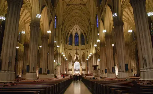 St. Patrick's Cathedral interior in New York City. Image by Zack Frank / Shutterstock. United States, undated.