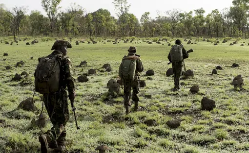 Rangers employed by the Chinko Project, in eastern Central African Republic, set out on a morning patrol to look for poachers and armed cattle herders.