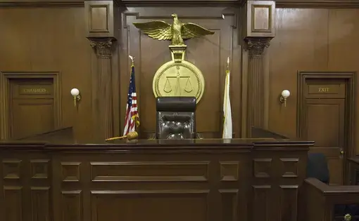An empty courtroom. Image by Shutterstock. United States, 2019.