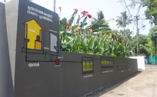 A system for aerobically treating wastewater in Chathanad Colony is one example of decentralized waste management, a technique of dealing with waste in a community where conventional methods are not as feasible. Image by Katelyn Weisbrod. India, 2019.