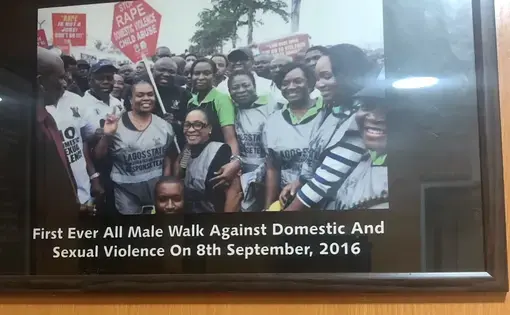 A poster commemorates the "First All Male Walk Against Domestic and Sexual Violence." Image by Joy Ikekhua. Nigeria, 2019.