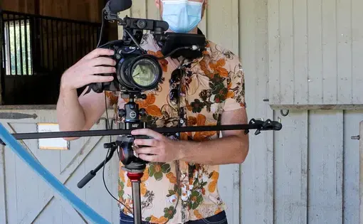 Filming at the Lucky Orphan Horse Rescue post-shutdown in Dover Plains, New York. Image by Brett Forrest. United States, 2020.