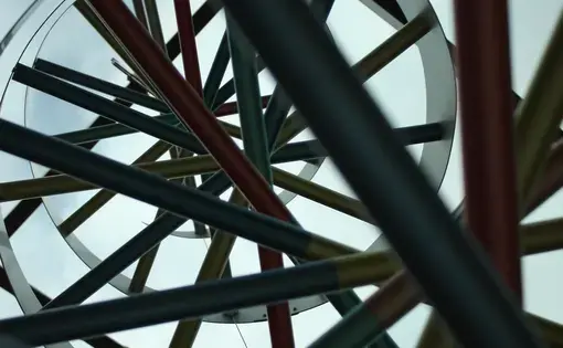 The view from inside the sculpture of a double helix DNA located in DeCode Genetics’ headquarters in Reykjavik, Iceland. Image by Anna Clausen. Iceland, 2017.