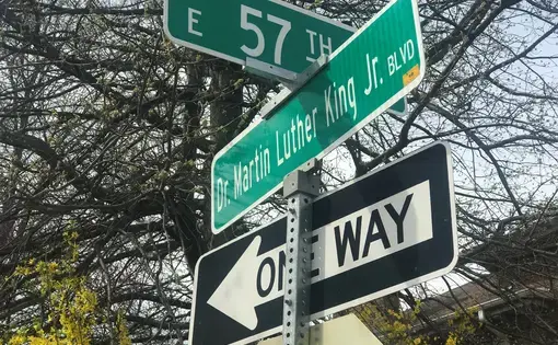 Street sign in Kansas City, renamed from Paseo Boulevard to Martin Luther King Jr. Boulevard. Image by Michelle Tyrene Johnson. United States, 2019.