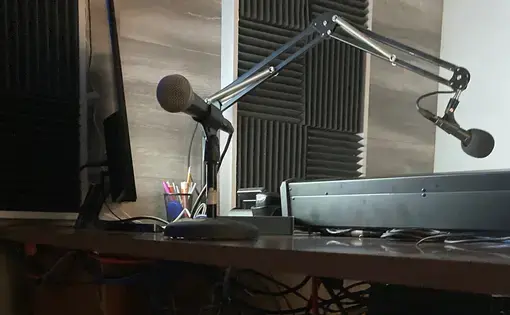 Radio Indígena's programming booth in Oxnard enables radio communicators to transmit 21 programs each week. Image by Julia Knoerr. United States, 2020.