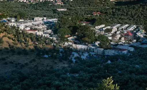 A view of the Moria refugee camp in September 2019. Thousands have been left homeless after a fire destroyed the camp. Image by Aleksandra H. Kossowska / Shutterstock. Greece, 2019.