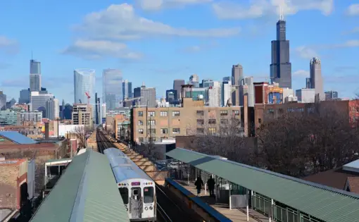 Skyscrapers punctuate Chicago's downtown skyline from the West Side. Image by D Guest Smith / Shutterstock. United States, 2018.