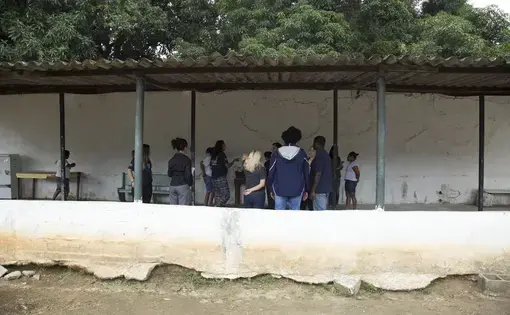 University of Michigan students gather at the Bangu Women's Complex in Rio de Janeiro