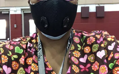Kim Daniel took this selfie when she voted in the August primary. Daniel says that despite her health concerns, she plans to vote in person on Nov. 3. Photo courtesy of Kim Daniel. United States, 2020.