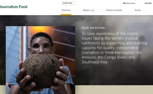 The home page of the new RainforestJournalismFund.org website. Design by Threespot. United States, 2020.&nbsp;