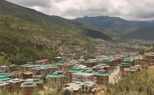 Thimphu is the capital city of Bhutan, located in the western part of the country. It is a city of about 115,000 people in a country with 750,000 people in total. The city has developed rapidly in the past few decades and continues to expand. Image by Emma Johnson. Bhutan, 2019.