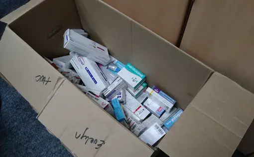Medicine&nbsp;is collected in boxes at the offices of the National Organization of Transplants of Venezuela (ONTV) to be donated to dialysis and transplant patients. Image by Flaviana Sandoval. Venezuela, 2018.&nbsp;