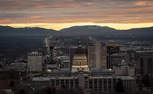 The Utah State Capitol is illuminated against the setting sun in Salt Lake City, Sunday, Nov. 15, 2020. Utah is a place where right-wing Republicans have fought for the rights of undocumented immigrants and deeply religious legislators have enacted some of the nation’s strongest protections for gays and lesbians. Image by Wong Maye-E / AP Photo. United States, 2020.