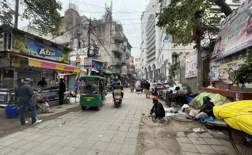 Street view near the Nizamuddin Markaz mosque in New Delhi, India.