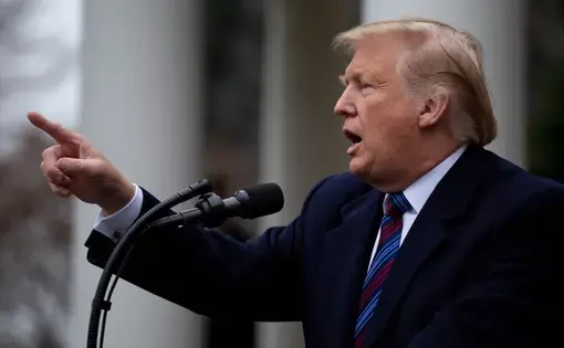 President Donald Trump speaks to the media in the Rose Garden at the White House.