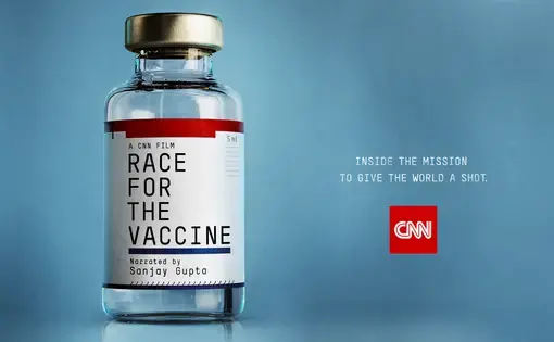 Promotional text for "Race for the Vaccine," reading: Inside the mission to give the world a shot.