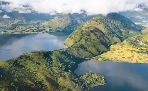 Aerial view over Toba Lake, North Sumatra. Image courtesy of Shutterstock. Indonesia, date unknown.