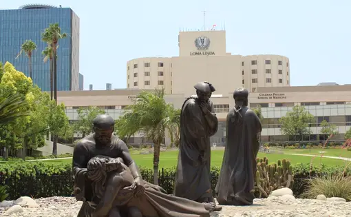 A scene of the Parable of the Good Samaritan at Loma Linda University