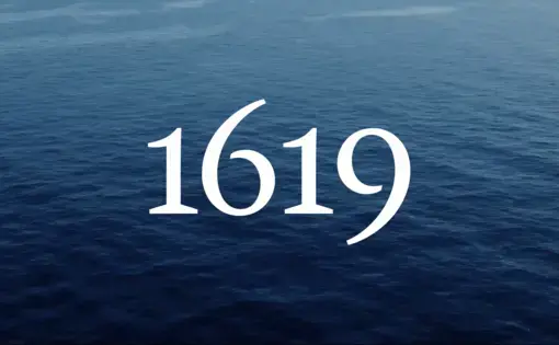 "1619" in white on top of a blue ocean