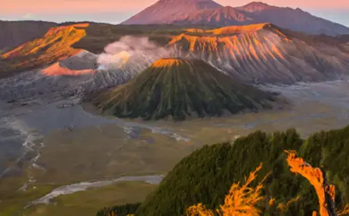 An aerial shot of an Indonesian national park.