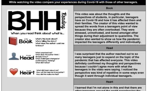 Screenshot from a graphic organizer completed by a student from Crowley, TX as part of the unit, "Voices in the Shadow of Death: The Lost Narratives of the Bubonic Plague and Covid-19." United States, 2020.
