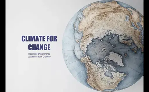 A top-down image of a globe to the right of 'Climate for Change' text on an off-white background