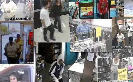 collage of individuals identified by facial recognition software on security cam footage in public