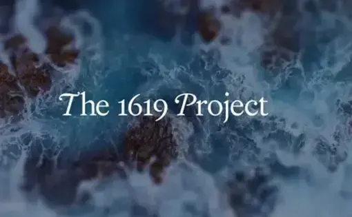 Waves underlay the text "The 1619 Project"