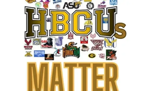 HBCUs Matter Logo - HBCUs Matter in dark yellow text with various HBCU logos in the background