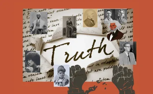 Radical Possibilities Collective Logo -collage of photos of Black Americans with orange borders