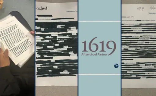 Collage showing erasure poems created by Adriana Bland's students