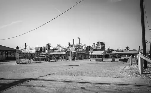 black and white image of an industrial plant