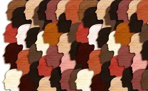 Multicultural society concept image: collage face sillouettes in different colors. Image by Belight/Shutterstock.