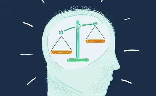 Illustration of balance scales inside a head
