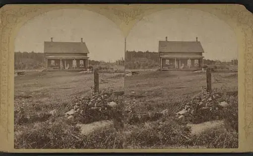 Sepia image of John Brown's homestead at North Elba.
