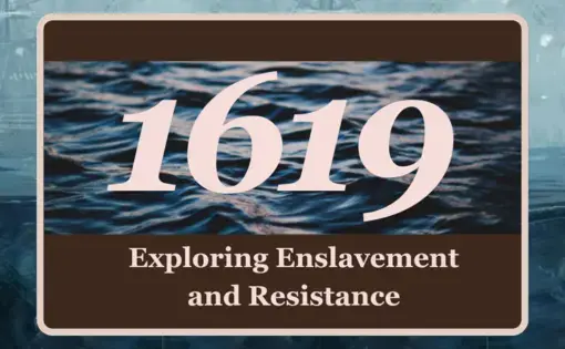 Decorative graphic featuring the year 1619 across water