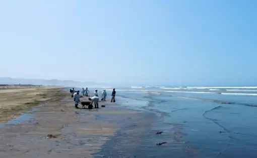 beach cleanup after oil spill in Peru