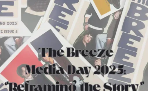 The team name in bold font over a image of several copies of The Breeze, a Chaffey College student newspaper