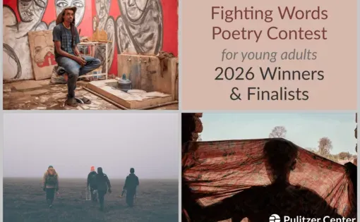 Decorative graphic featuring photography from reporting to which winning poets responded.