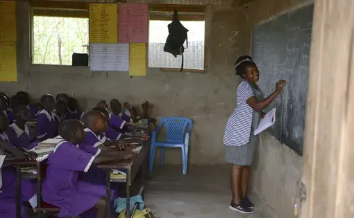 There are 21 primary schools at Kakuma refugee camp. Bhar-El-Naam, shown here, is one of two primary schools exclusively for girls. Image by Rodger Bosch for UNICEF USA. Kenya, 2018.