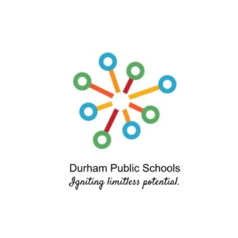 Bull City Scholars Logo - multi-color abstract shape in the center of a white background with Durham Public Schools and the phrase "Igniting limitless potential" in black text underneath