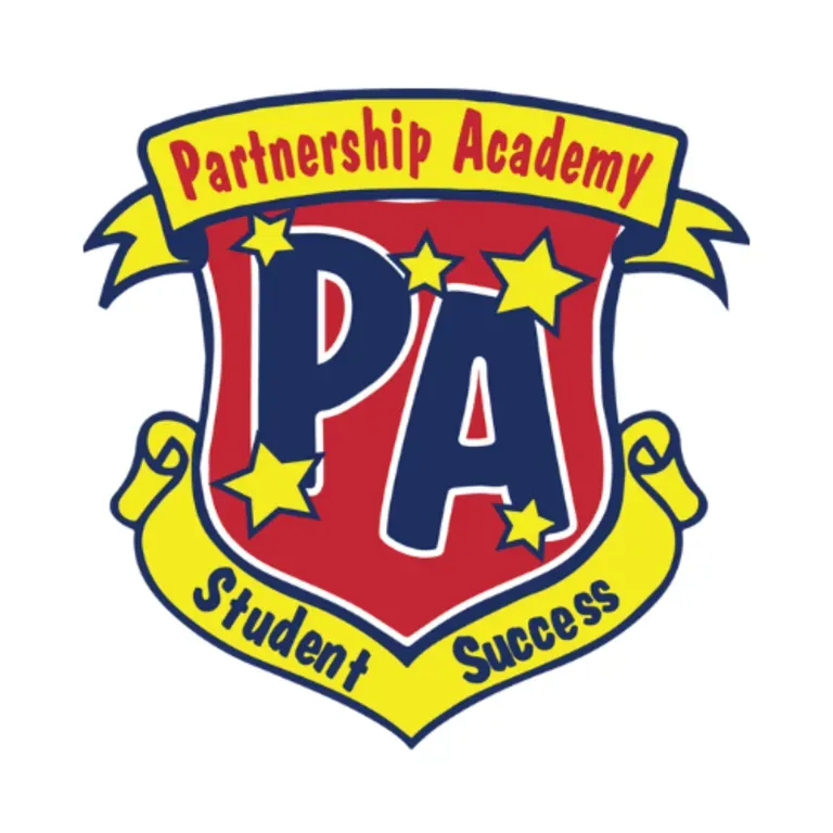 Partnership Academy Logo - Shield with "PA" in the center, framed with yellow banners